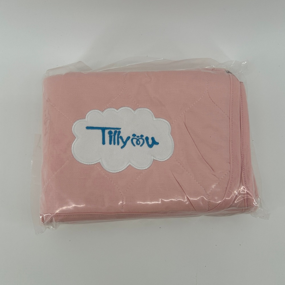 TILLYOU Jersey Summer Quilt Peachy Pink 39x47 Diamond Quilted Baby Blanket NEW